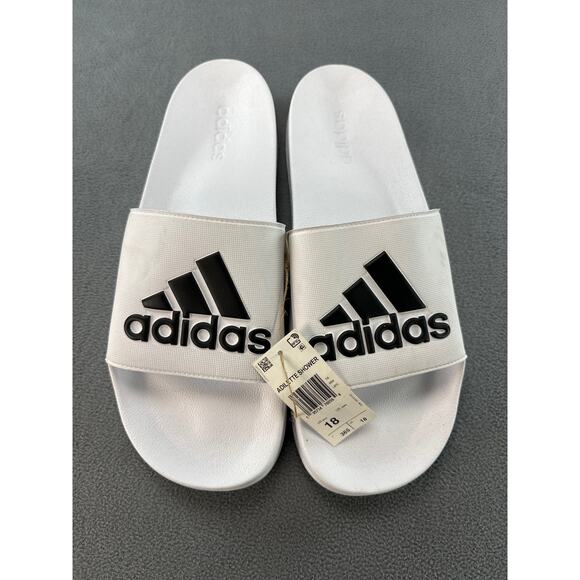 new Adidas adilette comfort shower slides flip flop sandals white‎ size 18 - Picture 1 of 8